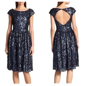 BADGLEY MISCHKA Blue Sapphire Sequin Cocktail Dress 8